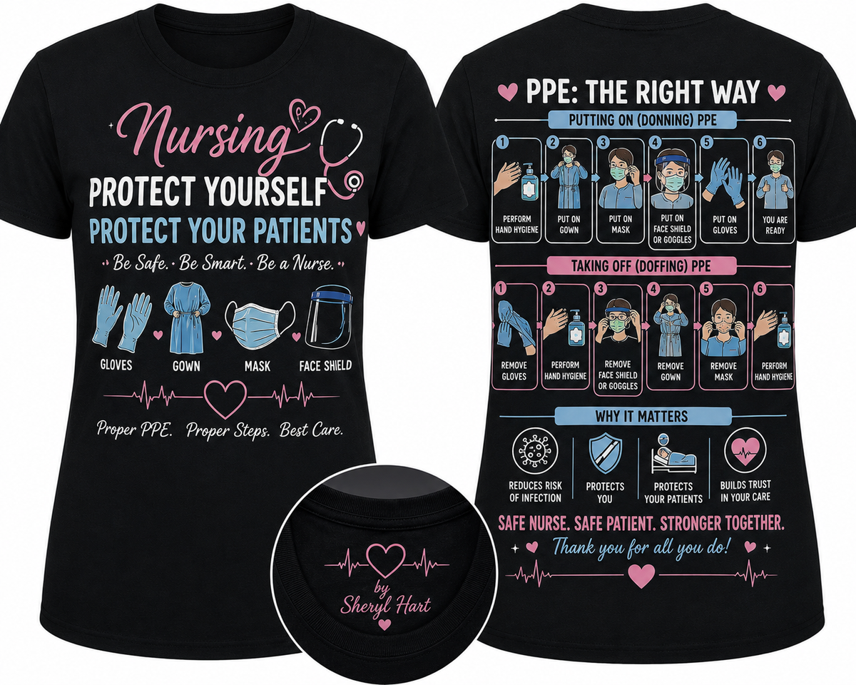 Nursing PPE: The Right Way-Donning & Doffing Educational T-Shirt